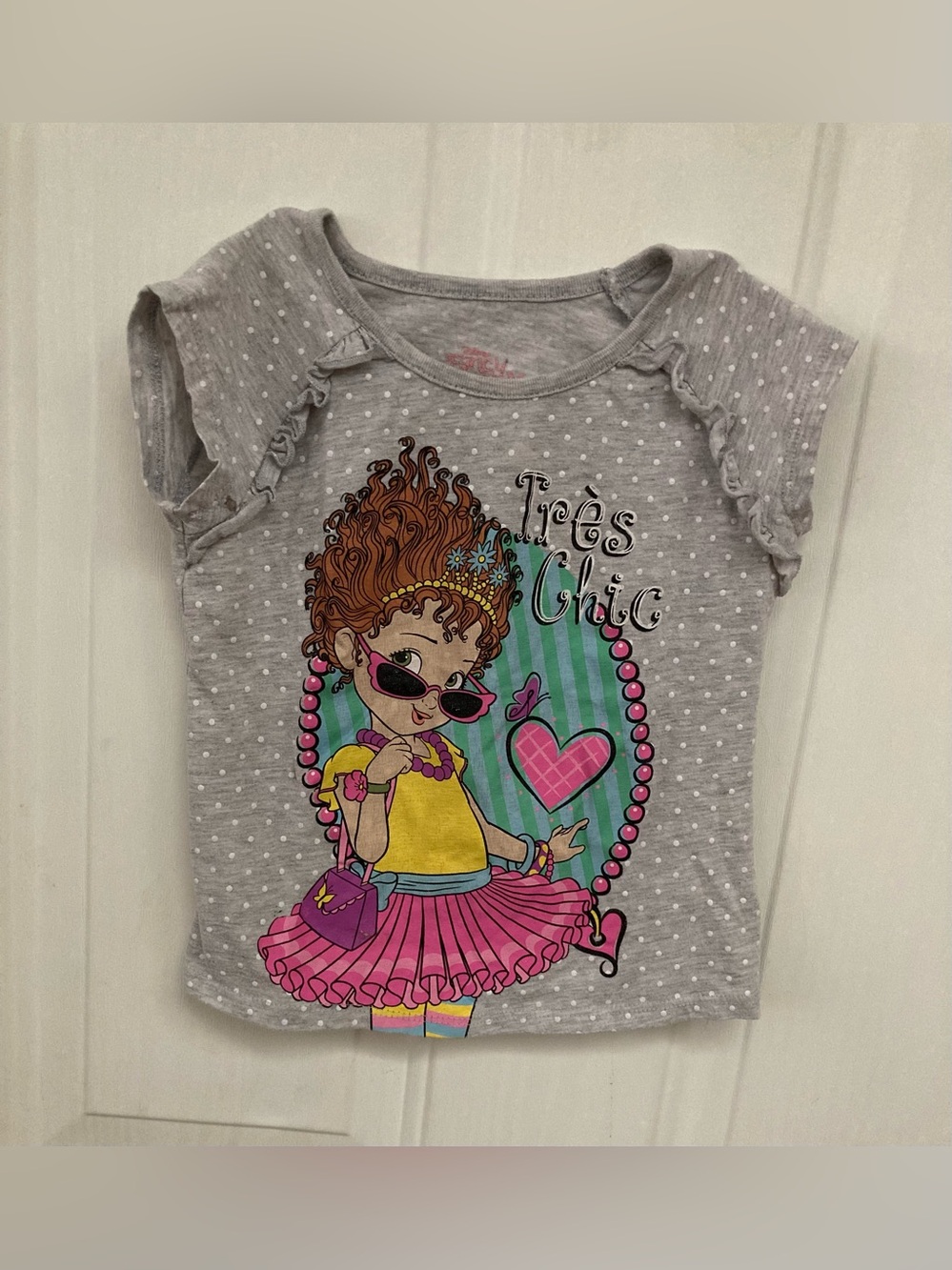 🎀💎🎀Disney Grey Polka Dot 'Très Chic' Fancy Nancy Graphic Tee with Pink Accents